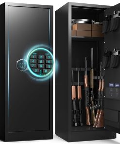 8-10 Gun Safes, Gun Safe for Rifles and Pistols, Fireproof Gun Safe for Rifles with Digital Keypad, Quick Access Rifle Safe with Adjustable Gun Rack and Pistol Pouch, Gun Cabinet for Home