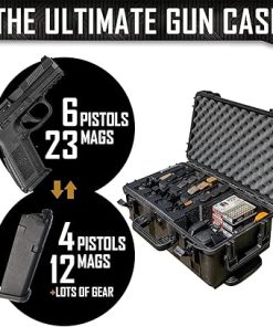 Extra Deep DORO Gun Case with Custom Foam Insert – Converts From 6 Pistols/23 Mags to 4 Pistols/12 Mags + Gear Storage, Heavy-Duty – Tactical Firearms and Ammunition Holder, 20 x 11 x 7 Inches 2