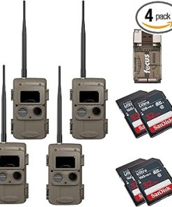 Cuddeback CuddeLink Wireless Trail Camera 3rd Gen Sensor, Low-Glow IR LED Camera with Antenna Bundle with 32 GB Memory Card, and USB Card Reader (4-Pack)
