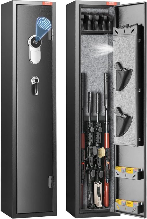 VEVOR 5 Rifles Gun Safe, Rifle Safe with Fingerprint Lock, Quick Access Gun Storage Cabinet for Shotguns with Removable Shelf & Pistol Rack