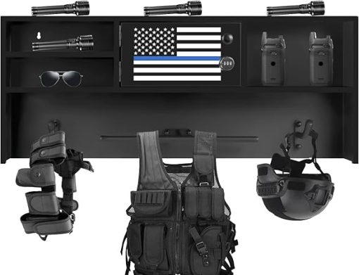 Alloy Steel Police Gear Rack, Wall-Mountable with Keypad Lock - Duty Gear Rack Police with Free Flag - for Police Stations, Fire Departments & Tactical Gear Wall Mount Needs