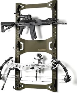 Savior Equipment Horizontal Steel Wall Mount Firearm Rifle Display Rack, Compound Bow Shotgun Carbine Gun Sword Tactical Vest Gear Hanger Free-Standing Indoor Storage Organizer, 10 Mounting Hooks