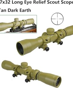 TWP 2-7×32 Long Eye Relief Scout Scope with Weaver Scope Rings, Tan Dark Earth Anodized 2