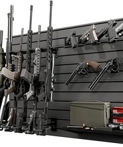 Hold Up Displays Gun Wall Mount Display, Modular Tactical Wall for 6 Pistols and 6 Rifles, Police Gear Rack and Equipment Organizer, Heavy-Duty Aluminum Gunmetal Grey Slatwall Gun Storage System