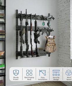 DIY Gun Rack Wall Mount,Innovative Rifle Rack,Heavy Duty Steel Indoor Gun Rack with Adjustable Tactical Hooks,Pistol Racks and Magazine Box 2