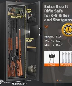 8 Deeper Rifle Gun Safes for Home Rifle and Pistols, Quick Access Gun Safes for Rifles and Shotguns, Heavy Duty Gun Cabinets with 2 Adjustable Rifle Rack and 3 Pockets(H51.96″ x W17.91″ x D15.07″) 2