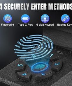 Gun Safe for Handgun, Drop Down Biometric Pistol Safe, 3 Ways Quick Access with Fingerprint/PIN Code/KEY, Single GunSafe for Nightstand Bedside Home,Wall, Dresser 2