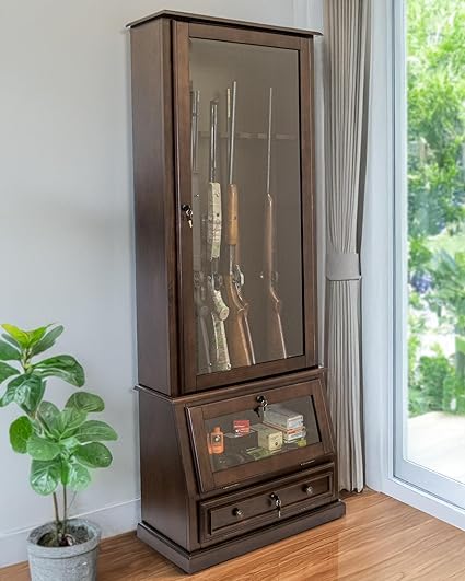 American Furniture Classics Model 858, 12 Gun Cabinet with Slanted Base and Tempered Glass, Espresso 2 American Furniture Classics Model 858, 12 Gun Cabinet with Slanted Base and Tempered Glass, Espresso - Image 2