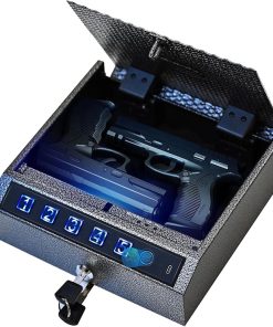 Gun Safe, Biometric Gunsafe for 2 Pistols, Fingerprint, Digital PIN and Key 3 ways Unlock, Handgun Safe Lock Box for Home Bedroom Nightstand and Car, Metal Case, USB-C Charging, Rechargeable