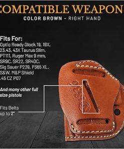 4 in 1 Multi Position IWB/OWB Leather Holster Optic Ready. Fits for Glock 43-43X 48, Ruger Max 9 mm Similar Frames. Concealed Urban Carry Gun Leather Holster for Pistols 2