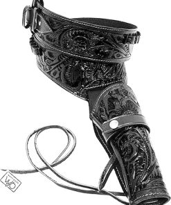 44/45 Caliber Western Leather Gun Holster – with Belt & Ammo Holder Loops, or as Cross Draw Holster w/o Belt – Cowboy Style Single Drop Rig Standard Barrel – Authentic Handmade Hand Tooled