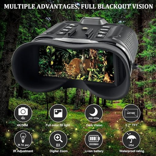 Night Vision Goggles Head Mounted,【New Upgrade】 with Added White Fill Light,4K Video and 36MP Photo for Viewing 1312FT, Binoculars Military Tactical,Long Rang Infrared Goggles Night,8X Digital Zoom - Image 2
