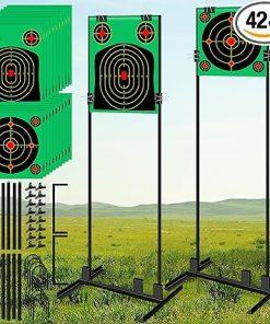 2 Sets Adjustable Shooting Target Stand for Range with 40 Paper Targets Metal Hunting Accessories Outdoor Two Mounting Options Shooting Base for Outdoor