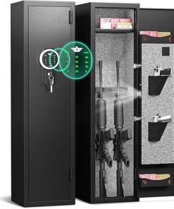 2 Rifle Gun Safe, Digital Large Long Gun Safe for Home Rifle and Shotguns, Quick Access Gun Cabinets with LED Light, Rifle Safe with Adjustable Gun Rack and Removable Shelf