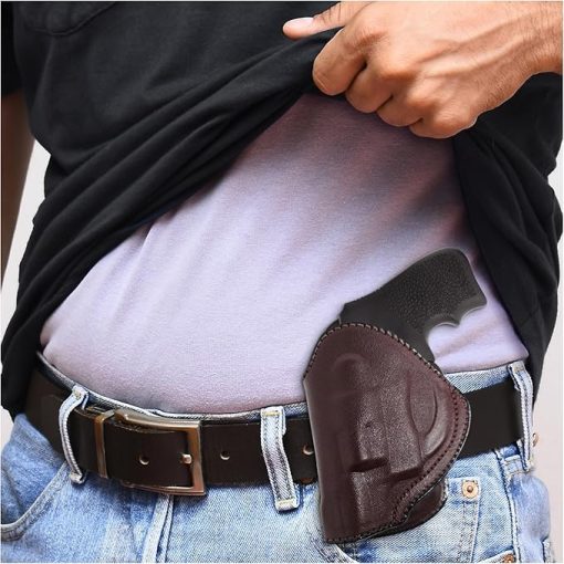 OWB Leather Revolver Holster. Fit for Revolvers 38 J Frame, Ruger LCR, S&W, M&P, Bodyguard BG38, Taurus 85. Leather Holsters for Revolvers - Image 2