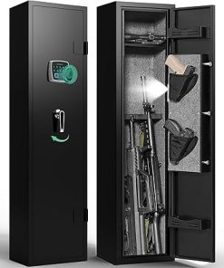 2-3 Gun Safe, Fingerprint Gun Safe for Home Rifle and Pistols, Quick Access with LED Light and Removable Shelf, Biometric Rifles and Shotguns, Long Gun Safes with Dual Alarm and Mute Function