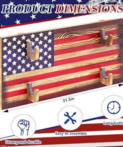 Wall Mount Gun Rack Indoor Gun Rack for 2 Guns Wooden Gun Display Rack Wood Gun Storage Shelf with Flag Background Guns Wall Holder for Guns, Bows and Arrows 2