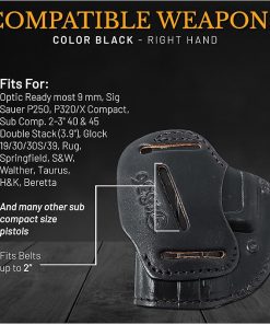 4 in 1 Multi Position IWB/OWB Leather Holster Optic Ready. Fits for Most 9mm .40 .45 Glock 19 Sig Sauer P320 X Compact. Leather Gun Holster for Pistols 2