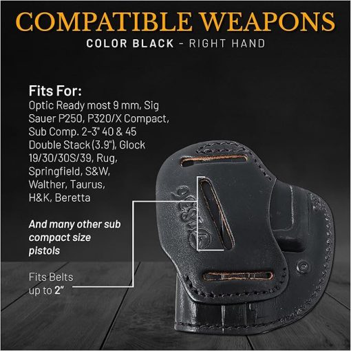 4 in 1 Multi Position IWB/OWB Leather Holster Optic Ready. Fits for Most 9mm .40 .45 Glock 19 Sig Sauer P320 X Compact. Leather Gun Holster for Pistols - Image 2