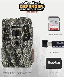 Browning Trail Camera Defender Pro Scout Max Cellular Trail Camera, AT&T and Verizon, Bundle with 32GB SDHC Memory Card, Hi-Speed SD USB Card Reader 2