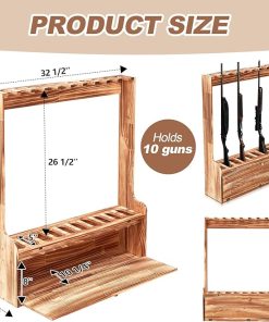 Soaoo Gun Rack, Ten Gun Wooden Standing Floor Gun Display Rack, Gun Display Rack with Storage Compartment for Home or Garage Safe Hunting Gun Storage 2