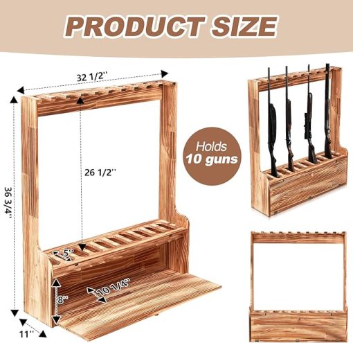 Soaoo Gun Rack, Ten Gun Wooden Standing Floor Gun Display Rack, Gun Display Rack with Storage Compartment for Home or Garage Safe Hunting Gun Storage - Image 2
