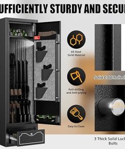 8 Gun Safes, Rifle Safe Long Gun Safe for Home, Quick & Easy Access Gun Cabinets for Home Rifle and Pistols with LED Light & Drawer, Electronic Lock 2