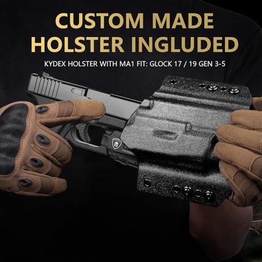 WARRIORLAND MA1 Laser Light Combo Holster, Fit for Glock 17/19 Gen 3-5 & 22/23/ 31/32 Gen 3-4 & Glock 19X/ 44/45, Compact 800 Lumen LED Gun Flashlight and Green Laser & OWB Holster, Rechargeable - Image 2