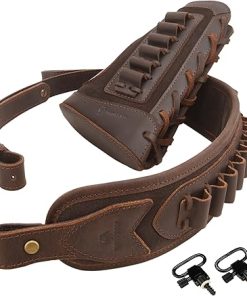 WAYNE’S DOG Leather Gun Buttstock Cheek Rest Pad with Cartridge Holders Sling for 30/30 .308 .45-70 .357mag .22LR 12 Gauge