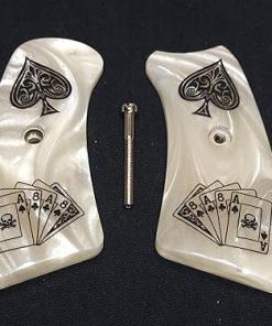 Pearl Dead Mans Hand Ruger GP100 Grip Inserts Engraved Textured Checkered 2