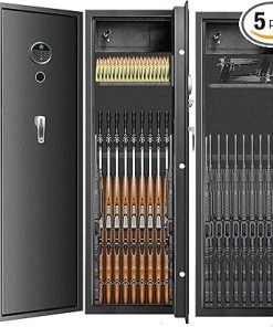 11-12 Large Biometric Gun Safes for Home Rifle and Pistols, Heavy Duty Anti-Theft Gun Safes for Rifles and Shotguns, Biometric Rifle Safe with Removable Gun Rack, LED Light and Pistol Pockets