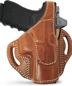 OWB Thumb Break Leather Gun Holster. Fits for Glock – 19-23-32 /C – 4.0″ 9mm /.40 /.357. Leather Holsters for Pistols