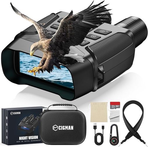 CIGMAN 4K Night Vision Goggles, 3.99" Large Screen, 5000mAh Battery, f/1.0 Large Aperture, 32GB Memory Card for Photos and Videos, Flashlight, 5X Zoom, Compass