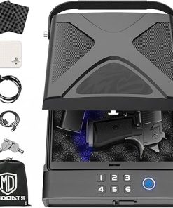Car Gun Safe, Portable Biometric Safes for Pistols with Cable, Fingerprint & Keypad & Key Access Handgun Lock Box for Vehicle Travel Home