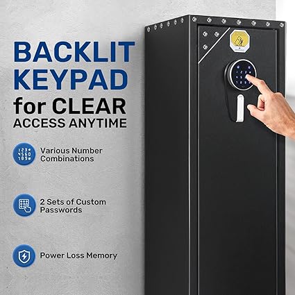 BlackSmith Gun Safe for Rifle Pistols Home Gun Rifle Safe with Keys Keypad Quick Access Handgun Safe Wall Mount Gun Cabinet with Door Panel Organizer 16 Gauge Alloy Steel 2 BlackSmith Gun Safe for Rifle Pistols Home Gun Rifle Safe with Keys Keypad Quick Access Handgun Safe Wall Mount Gun Cabinet with Door Panel Organizer 16 Gauge Alloy Steel - Image 2