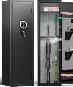 2 Rifle Gun Safe, Gun Safes for Home Rifle and Pistols, Quick Access Gun Cabinets with LED Light, Rifle Safe with Adjustable Gun Rack and Removable Shelf