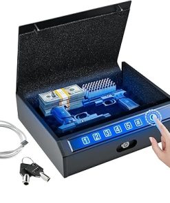 ADIMO Gun Safe, Biometric Gun Safe for Handgun, Pistol Safe, 3 Ways Quick-Access with Fingerprint, Lock or keypad, Handgun Safe for Cloakroom living room Bedroom Nightstand Drawer Bedside and Car