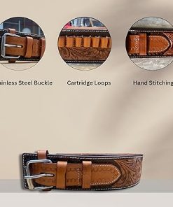 Hulara Full Grain Buff Leather Gun Belt 22 Cartridge Belt Western Cartridge Belt Costume Bullet Belt for Men 2