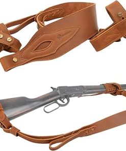 WAYNE’S DOG No Drill Leather Rifle Sling with Stock Harness and Barrel Mount Universal fit Lever Action Rifles, Crescent Shape Stock