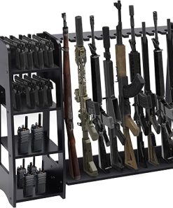 Rengue Wooden Rifle Racks with Pistol Rack, Floor Standing Gun Rack Indoor, Black