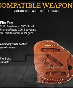 4 in 1 Multi Position IWB/OWB Leather Holster Optic Ready. Leather Gun Holster for Most 380’s, Small Frames Pistols 2.75″, Keltec. 2