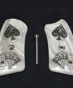 Pearl Dead Mans Hand Ruger SP101 Grip Inserts Engraved Textured Checkered 2