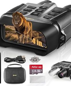 PINTY Night Vision Goggles, 4K UHD Digital Vision Scope with 5X Zoom 5000 mAh Rechargeable Battery, 4 in. Photo & Video Recorder with 32GB Storage Card for Day & Night Time Hunting Birdwatching