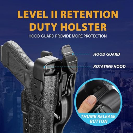 WARRIORLAND Compatible with Glock 17 Duty Holster Level II Retention w/Hook Guard & Rotating Hood: G17 Gen 3 4 5 & G22 G31 Gen 3 4, 2.25 Inch Outside Waistband, Adj. Retention & Ride Height, Right - Image 2