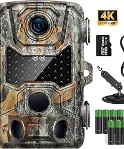 4K 32MP Trail Camera, Game Camera with Night Vision 0.1s Trigger Time Motion Activated 120°Wide Camera Lens, IP66 Hunting Camera with 40pcs No Glow Infrared LED 2.4”LCD for Wildlife Monitoring