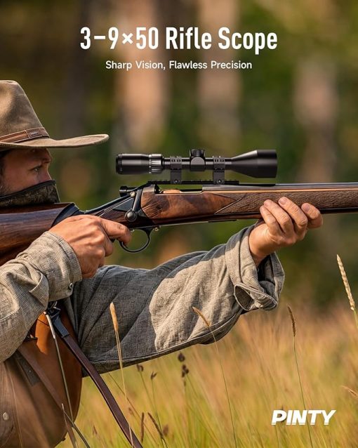 Pinty 3-9x50 Rifle Scope, Multicoated Lens Optical Riflescope, Shockproof BDC Reticle Scope for Hunting Shooting, Scope Mount Rings Included - Image 2