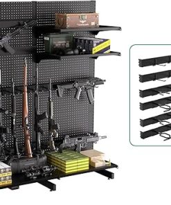 JWX Gun Rack for Standing Pegboard Shelf, Heavy Duty Steel Gun-Rack-Free-Standing, Securely Display with Shotgun Rifle Rack