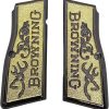 Custom Metal Gun Grips for Browning Hi-Power 9mm and Tisas Regent BR9 Gold and Black Finish, Textured Design with Deer Logo, Browning Hi-Power Screws Included