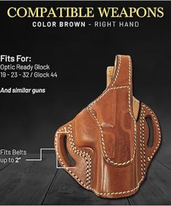 OWB Thumb Break Leather Gun Holster. Fits for Glock – 19-23-32 /C – 4.0″ 9mm /.40 /.357. Leather Holsters for Pistols 2