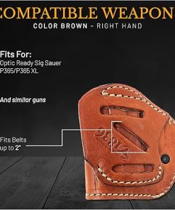 4 in 1 Multi Position IWB/OWB Leather Holster Optic Ready. Fits for Sig Sauer P365 / P365 XL Glock 42 43 – Concealed Urban Carry Gun Leather Holster for Pistols 2